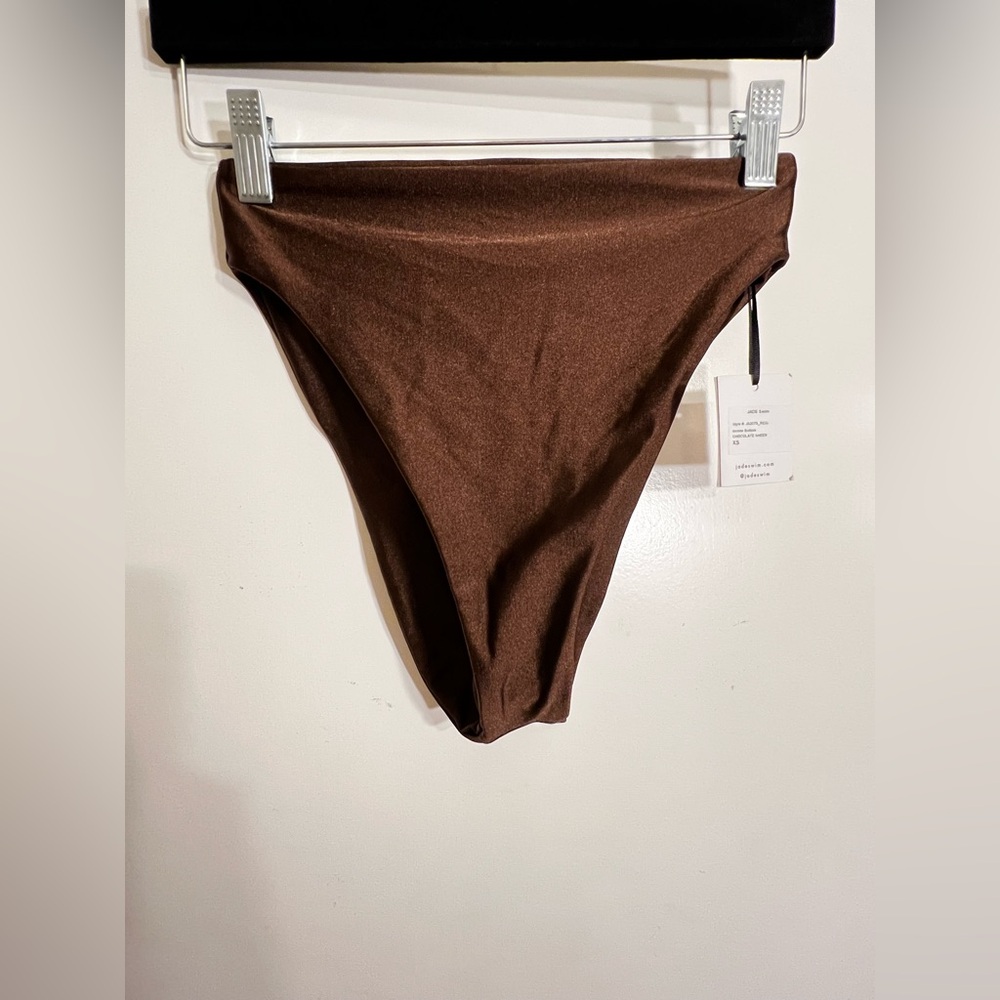 Jade Swim Brown High-Waisted Incline Bikini Bottom in Chocolate Sheen